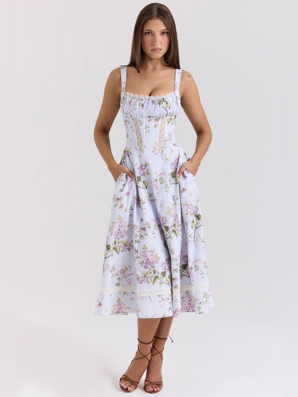 House of CB KIM Lilac Floral Cotton Midi Sundress